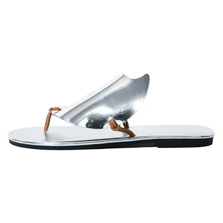 

Jungdeepe Ladies Summer Casual Solid Color Shiny Leather Sandals with Straps Women Womens Espadrille Sandals Size 11 Beach Slides for Women Double Strap Sandals Women Tan on Sandals Women Comfy