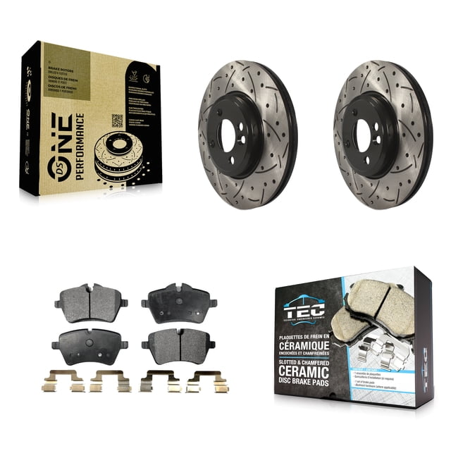 Transit Auto Front Coated Drilled Slotted Disc Brake Rotors and Ceramic Pads Kit for Car Mini Cooper Countryman KDT-100116