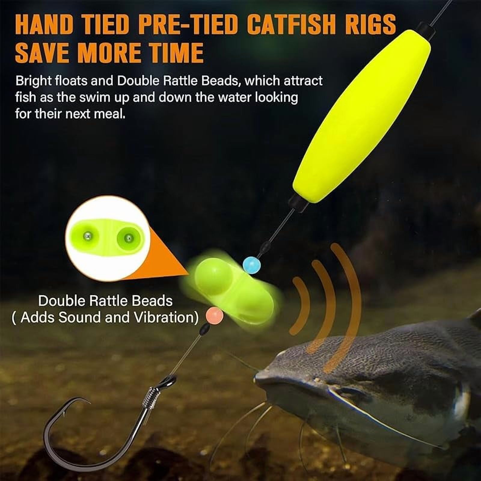 Catfish Fishing Set, Fishing Hook Set Catfish, Takedown Rigs Catfishs Float Rigs Consists of Float Beads and Circle Hooks with Rattler Fishing Equipment, (6 Set 6/0)