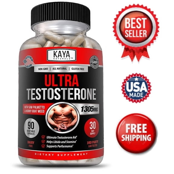 Kaya Naturals Ultra Testosterone 90Ct, Muscle & Testosterone Support, Bodybuilding - 1305mg