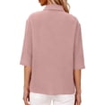 thumbnail image 3 of Lpmadey Women's Cotton Blend Button Down Shirt 3/4 Sleeve Collared Blouse Pleated Front Casual Loose Summer Tops S-2XL, 3 of 7