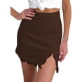 thumbnail image 3 of Women'S Satin Lace Trim High Waist Split Hem Bodycon Mini Short Skirt Brown M, 3 of 9