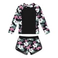 thumbnail image 5 of LRen Girls Two Piece Swimsuit Long Sleeve Rash Guard Bathing Suit with Shorts and Pocket UV Protection Swimwear for 9-10 Years, 5 of 5