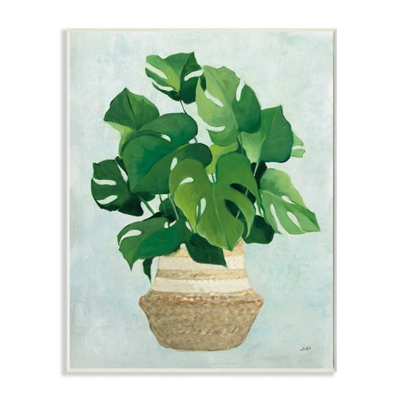 Stupell Industries Monstera Plant Basket Green Leaf Minimal Painting Unframed Art Print Wall Art, 10x15, by Julia Purinton