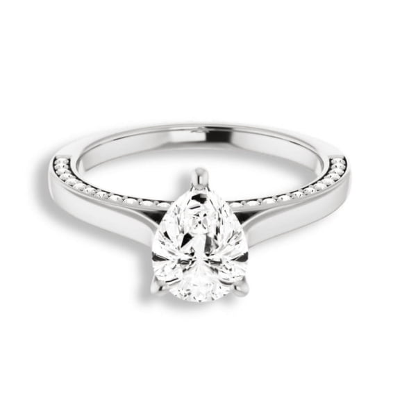 First Jewelry 2 Ct Pear Cut VVS1/D Moissanite Engagement Ring - Stamped 14K White Gold Plated Wedding Band - Anniversary Ring - Gift for Her
