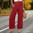 thumbnail image 5 of Amkhujs Woman's Full Length Pants Sizes S-XXL Women's Summer Solid Color Loose Straight Leg with Pockets Ruffles and Pleats, Home Gifts, Red, 5 of 8