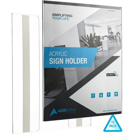 AdirOffice Clear Acrylic Sign Holder Ad & Office Sign Wall Mount Frame  8.5x11  12-Pack