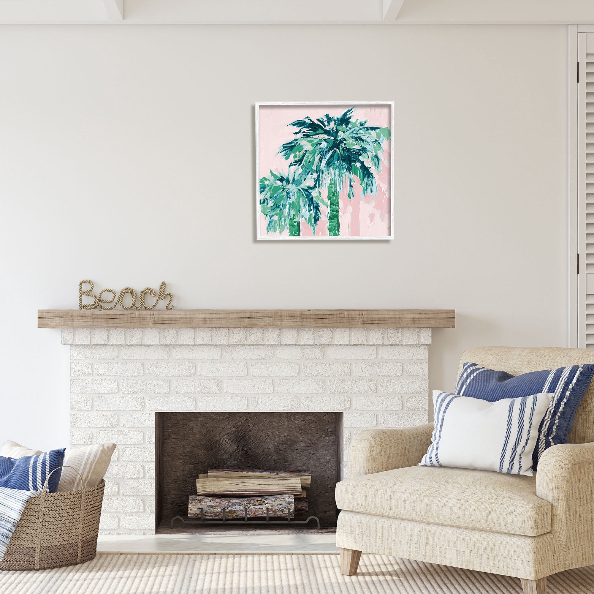 Stupell Industries Modern Green & Pink Palms Botanical & Floral Painting White Framed Art Print Wall Art, 24 x 24