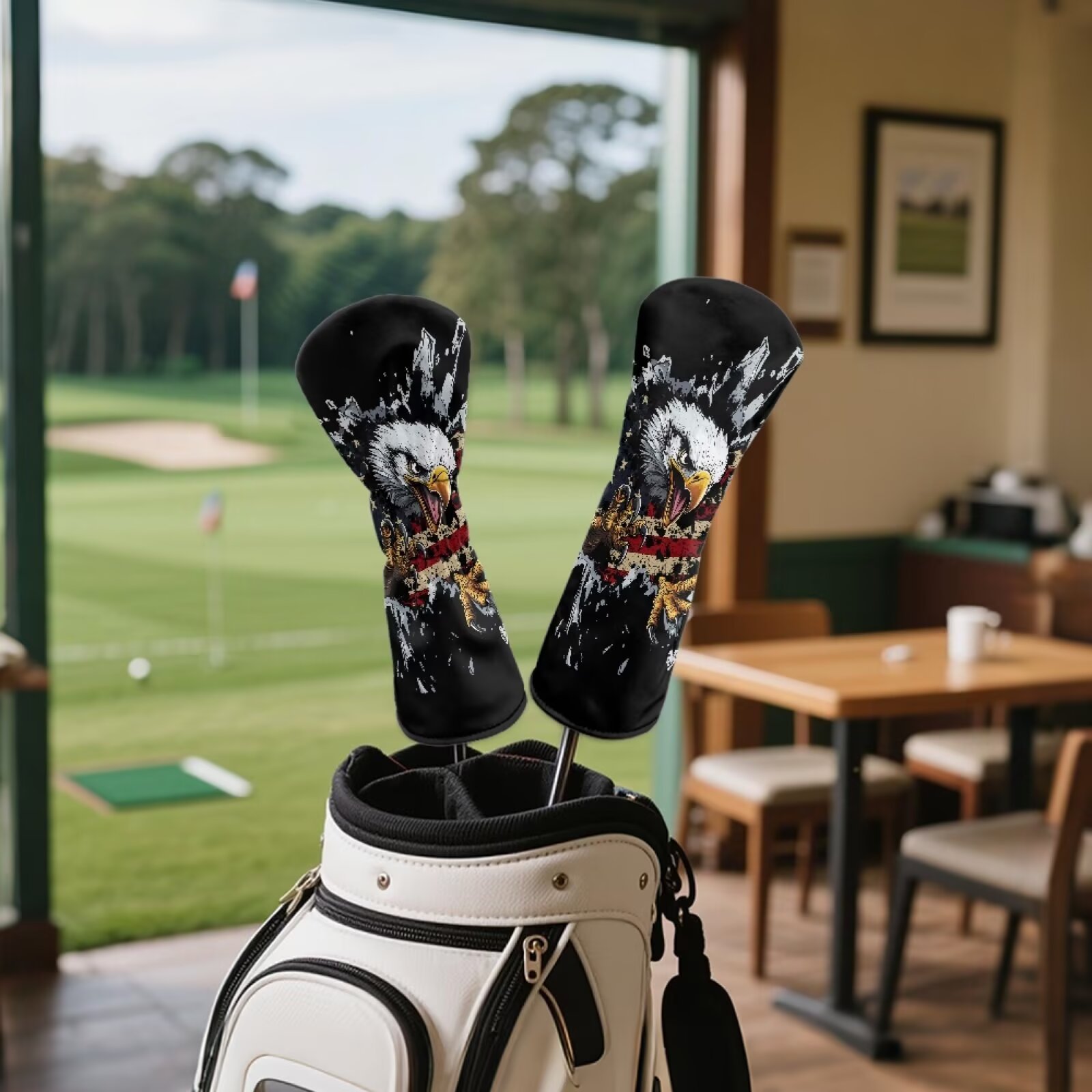 Uorisanigo 3pcs Golf Club Head Covers American Flag Bald Eagle Headcovers Set Includes Golf Driver Headcover, Fairway Wood Cover, Hybrid Cover, Golfing Accessories for Men Women