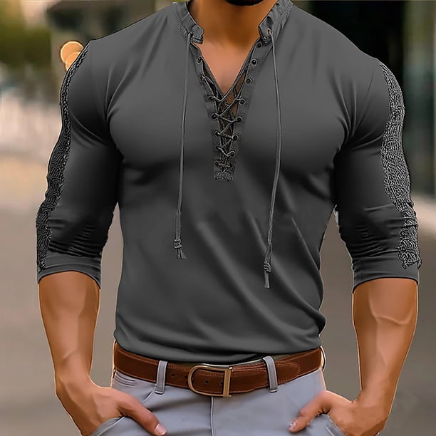 Blusa y camisa de manga larga con cuello alto para hombre, informal, a la moda, con botones, deportiva, con capucha, camiseta de manga corta, blusa para hombre