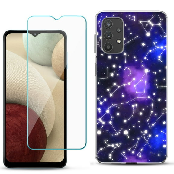 Slim-Fit TPU Phone Case compatible with Samsung Galaxy A32 5G, with Tempered Glass Screen Protector, by OneToughShield ® - Constellations