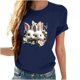 thumbnail image 5 of Tops de Cuello Alto para las Mujeres Amante Impreso Camiseta Cuello Redondo Manga Corta, Poliéster Spandex, 5 of 7