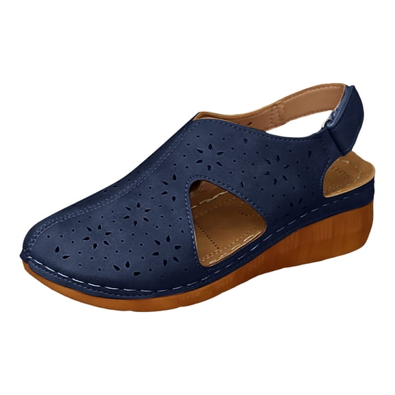 Womens Closed Toe Wedge Sandals Breathable Back Strap Walking Platform Sandal Comfortable Non Slip Dress Shoes Blue Size8