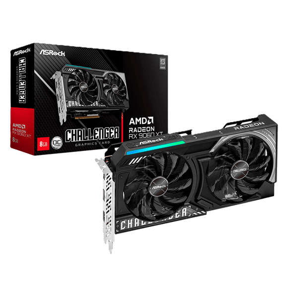 Tarjeta de Video ASROCK Radeon RX 9060 XT Challenger OC 8GB GDDR6 RX9060XT CL 8GO 2 Fan RDNA 4 PCI Express 5.0