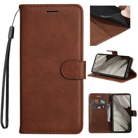 SaniMore for Google Pixel 8 Pro Case, with RFID Blocking [2 Card Slots] PU Leather Cover with Detachable Hand Strap Flip Kickstand Magnetic Wallet Cover for Google Pixel 8 Pro, Brown