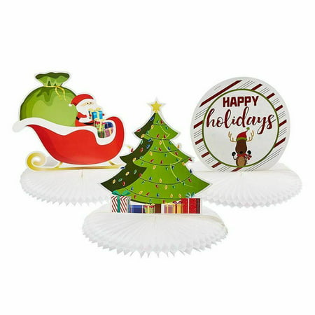 3 Christmas Honeycomb Decoration - Santa, Christmas Tree, Happy Holiday