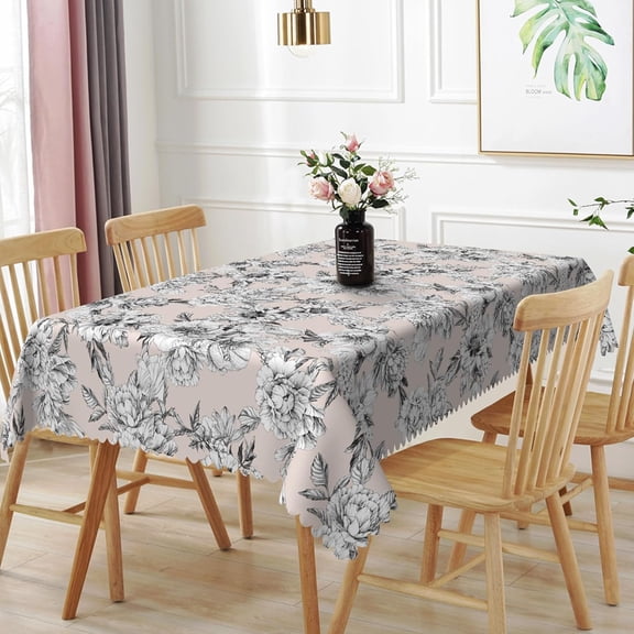 60x108inches Floral Rectangle Tablecloth Blue Pink Flowers Blossom Printed Table Cloth Waterproof and Washable Fabric Table Cover for Kitchen Dining Room Living Room Patio Home Decors