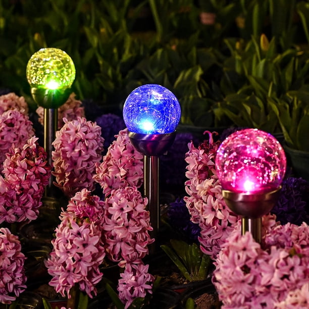 Luces Solares de Jardín GIGALUMI de Vidrio Roto con Cambio de Color, Paquete de 3
