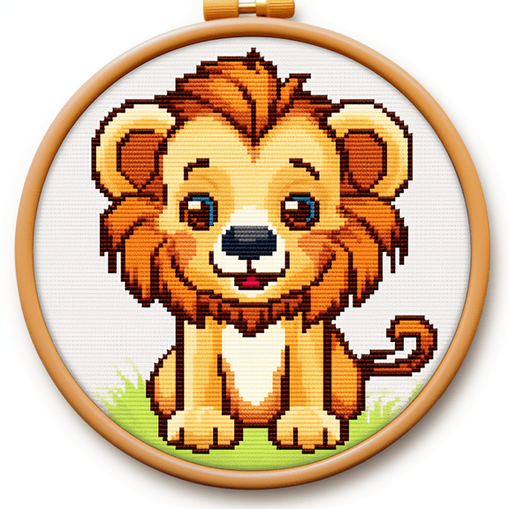 Cartoon Lion DIY Stamped Cross Stitch Kits for Beginners Easy with Hoop 11CT Needlepoint Embroidery Counted Cross Stitch Kits Art Craft Wall Decoration 30x30cm(3)