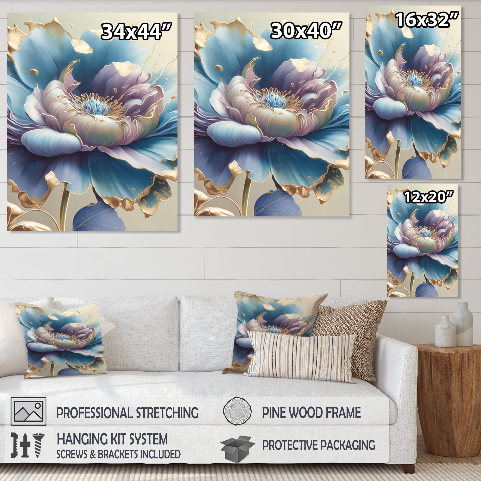Designart Ice Blue And Purple Watercolor Flower I Canvas Wall Art