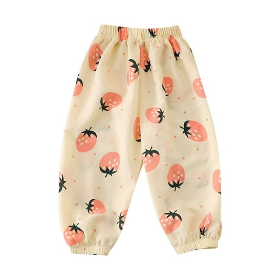 Kilaqueen Toddler Baby Breathable Cotton Pants Elastic Waist Anti-Mosquito Long Pants with Cuffed Ankles Cute Print Summer Fall Long Pants 6M-12Y
