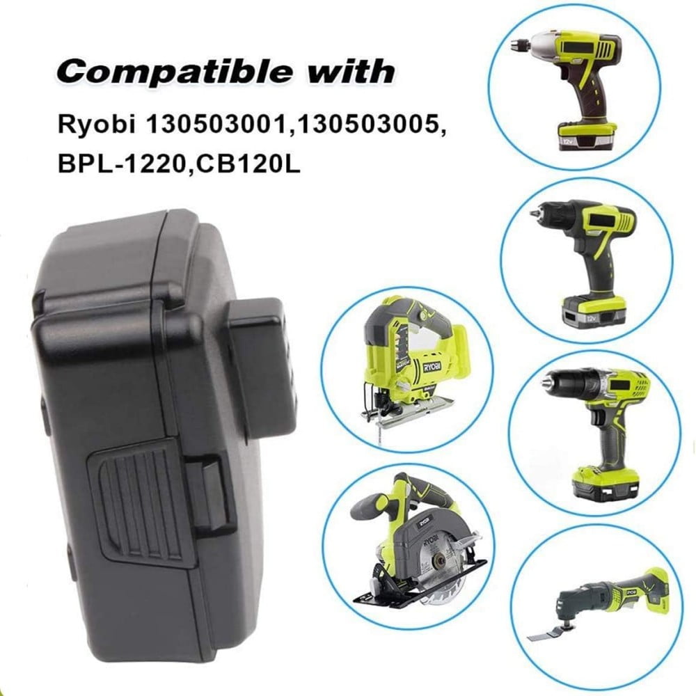2 Pack 4800mAh 12V Replacement for Ryobi 12V Battery Compatible with RYOBI CB120L CB121L BPL-1220 130503001 130503005, 12V Lithium Battery (NOT for CB120N)