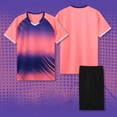 thumbnail image 2 of HAOTAGS Boys Gradient Color Sport Sets (4-14）, Short Sleeve V-neck Tee with Shorts Set Casual School Training Uniform Pink, 2 of 4