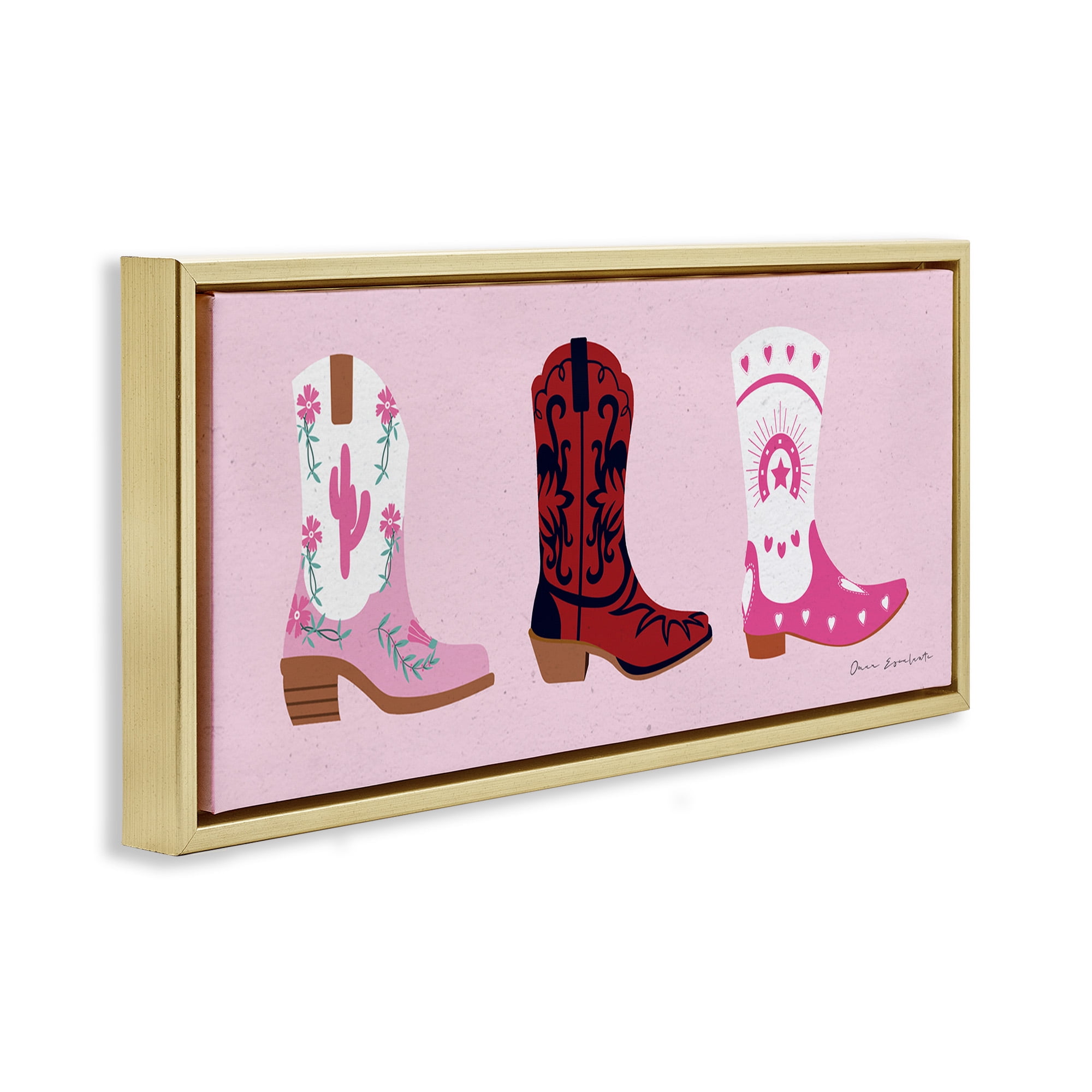 Stupell Industries Various Cowgirl Boots Beauty & Fashion Painting Gold Floater Framed Canvas Art Print Wall Art, 31 x 14