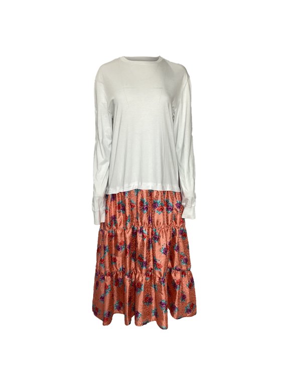 Pre-Owned MSGM Floral Printed Long Sleeve Midi Tiered Dress in Multicolor Polyester