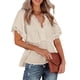 thumbnail image 5 of Camisa De Encaje Peplum De Verano, Ganchillo, Cómoda, Lavada A Mano, Lazo En La Espalda, Top De Encaje Peplum Con Cuello En V Para El Trabajo Diario, Cita De Compras EOTVIA Caqui S, 5 of 5