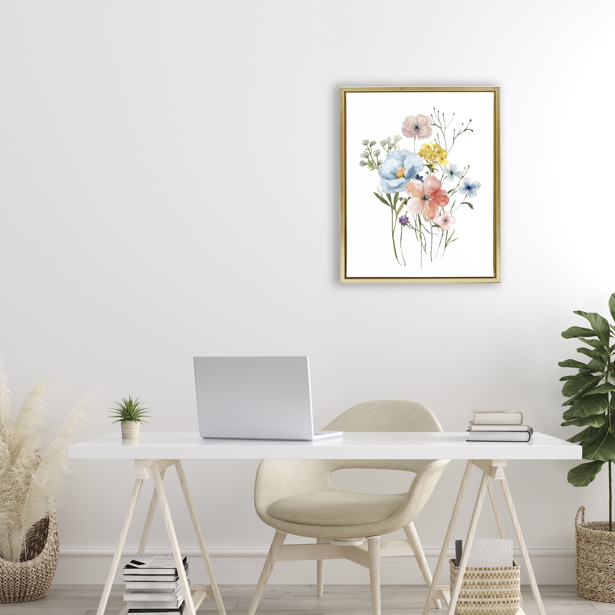 Stupell Industries Spring Meadow Wild Flowers Gold Framed Floater Canvas Wall Art, design by Livi Finn