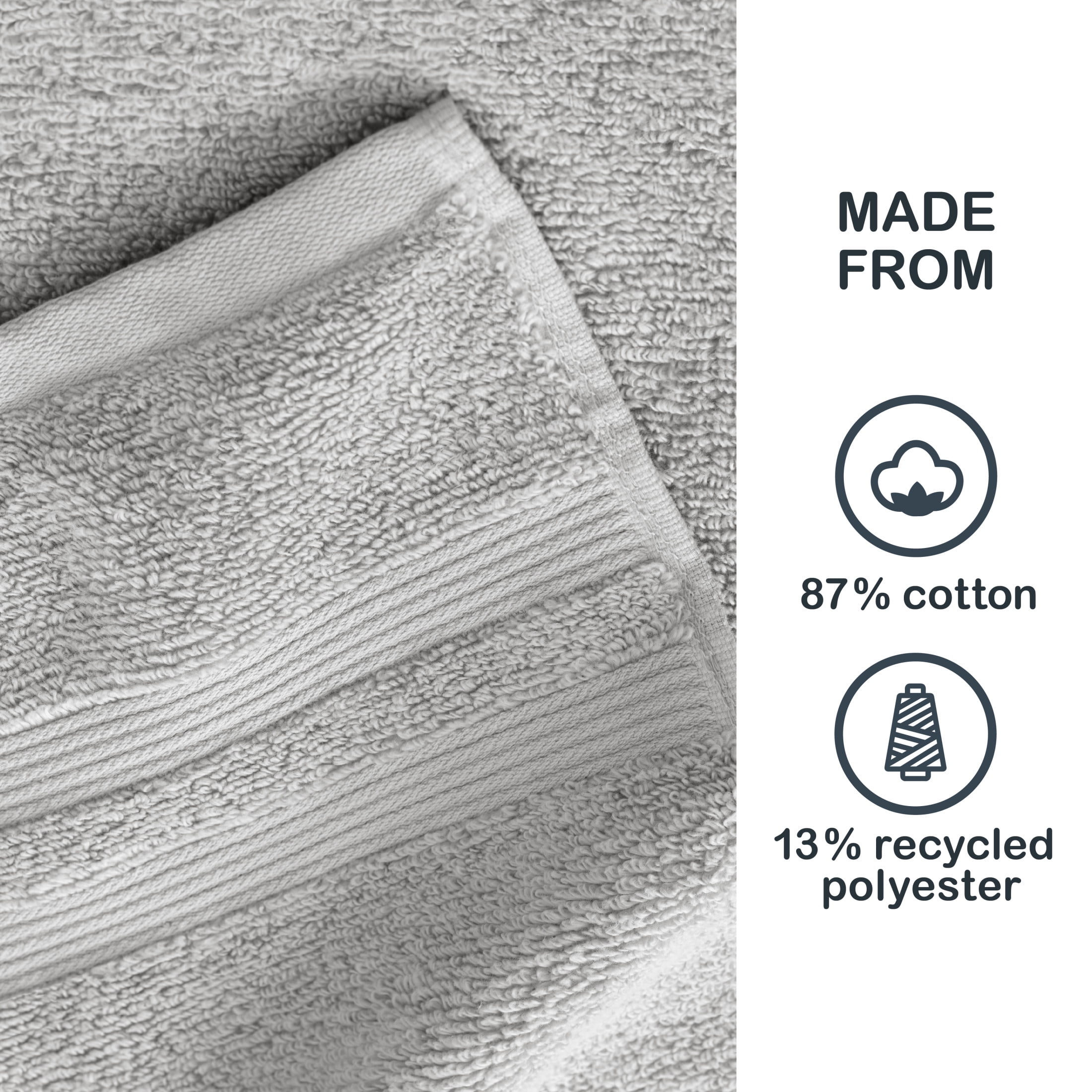 Mainstays Performance Cotton 6-Piece Bath Towel Set, Super Soft Quick Dry Fade Resistant, Solid Silver