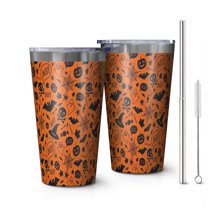 16oz Tumblers Halloween Icons Pattern Stainless Steel Vacuum Insulated Double Wall Travel Tumbler Cups Mug with Lid and Straw,Cleaning Brush for Coffee,Tea
