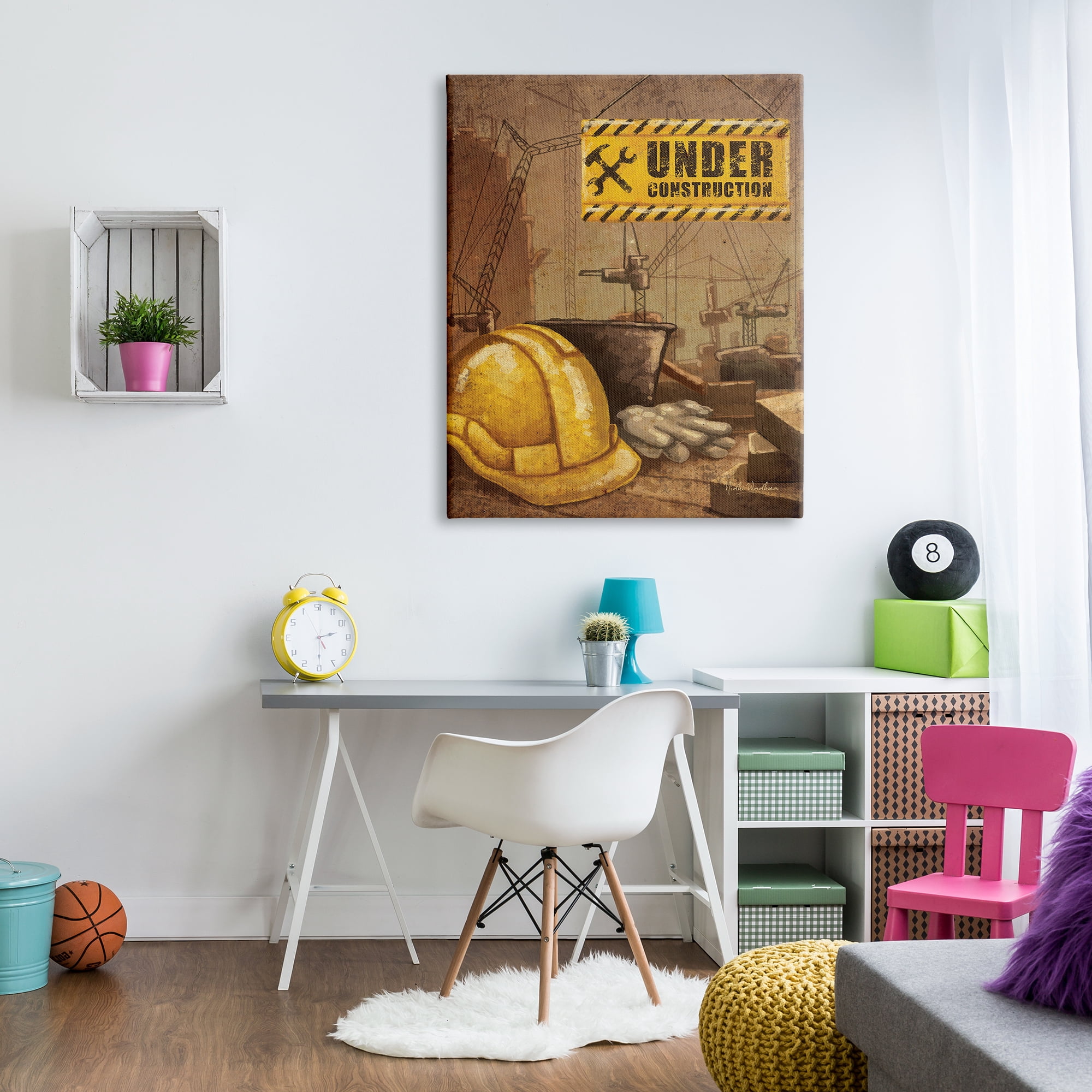 Stupell Industries Under Construction Hardhat Travel & Places Painting Gallery Wrapped Canvas Art Print Wall Art, 36 x 48