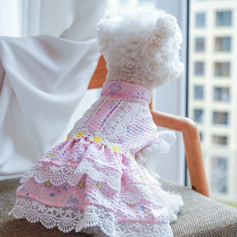 Floral Dog Dresses for Girl Small Medium Dogs Cats Summer Cute Flowers Lace Puppy Princess Skirt Wedding Birthday Party Pet Clothes, Pink