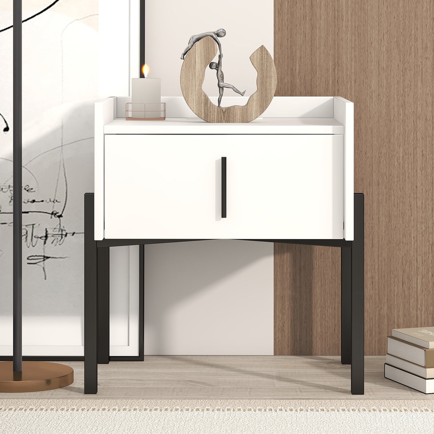 Kadyn Modern Nightstand with Drawer, Bedside Table with USB Charging Ports, Storage End Table for Living Room and Bedroom, White