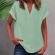 thumbnail image 2 of Vestidos Casuales Para Mujer, Blusas De Mujer De Moda Suéter de mujer de color liso de imitación de lino y lino con hombros descubiertos y cuello en V de manga corta a la moda, 2 of 5