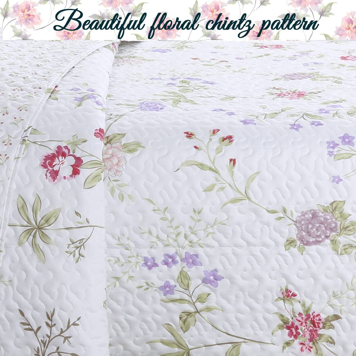 Cozy Line Home Fashions Floral Microfiber Quilt, King - Reversible