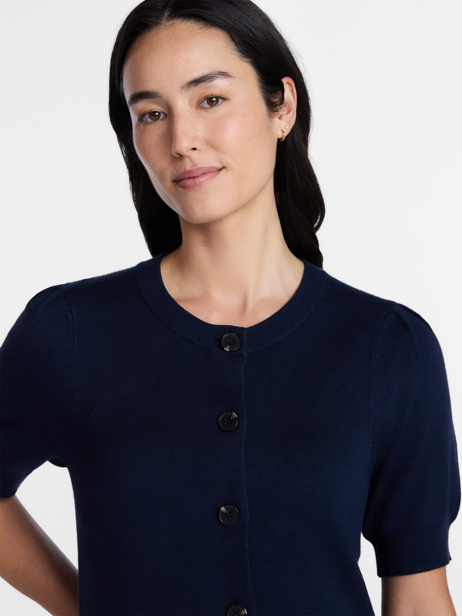 Time and Tru Women's Crewneck Cardigan with Short Sleeves, Lightweight, Sizes XS-XXXL