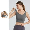 thumbnail image 2 of KHONTS Women's Long Line Sports Bra Racerback Workout Medium Impact Yoga Tank Tops Grey M, 2 of 6