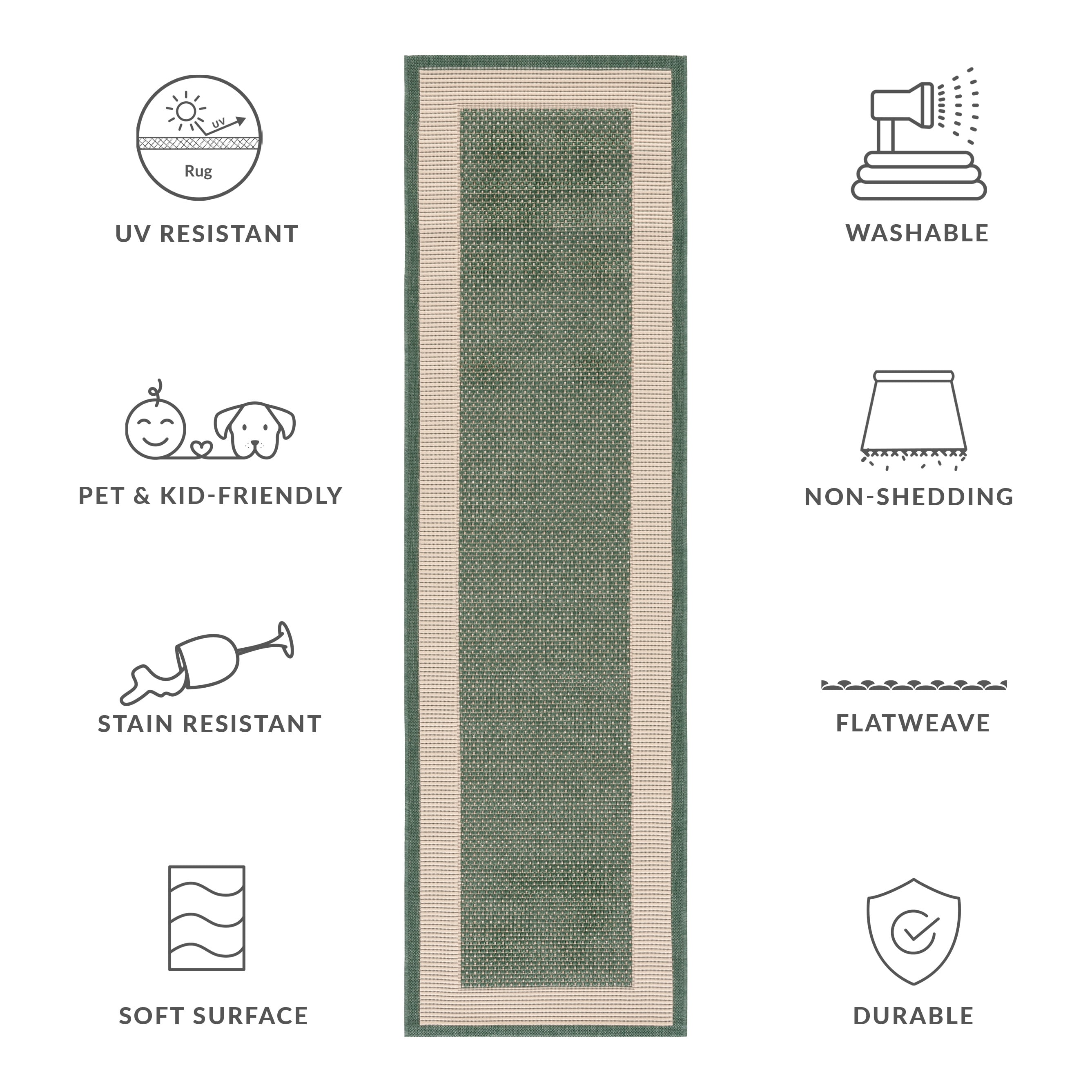 Safavieh Courtyard Justine Bordered Indoor/Outdoor Runner Rug, Dark Green/Beige, 2'3" x 8'