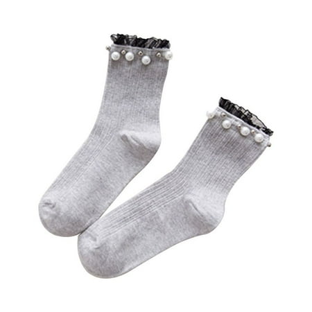 

Socks Pile Girls Lace Cotton Women Vintage Japanese Breathable Lady Tube Medium Cut Stocking Low Trim Ruffled Comfy