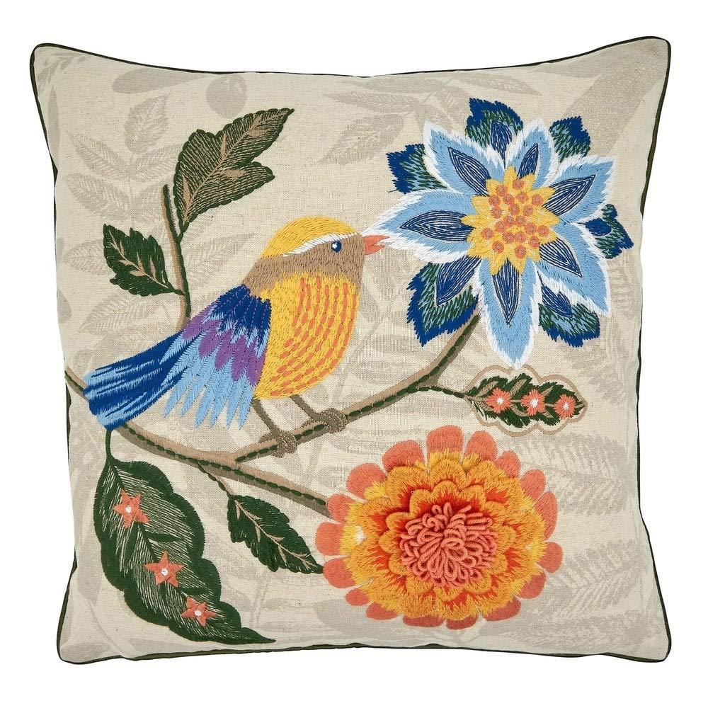 Embroidered Birds & Flowers Decorative Throw Pillow 17