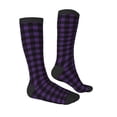 thumbnail image 3 of Picia Women Crew Soft Moisture-wicking Socks Purple Black Plaid Pattern Design Cotton Socks, One Size fit All, 3 of 9