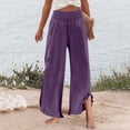thumbnail image 7 of Nestiefly Linen Pants Women Summer Wide Leg Smocked Waist Ruffle Hem Pants Boho Flowy Beach Vacation Pant with Pockets Purple XL, 7 of 7
