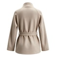 thumbnail image 5 of Miqool Women's Tweed Stand Collar Jacket Button Down Tie Waist Flare Long Sleeve Coat Trendy Casual Office Trench Coat, 5 of 8