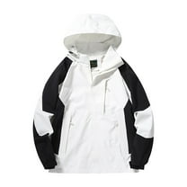 Bmawag Mens Outdoor Jacket with Hoodies Waterproof Windproof Big and Tall Men's Color Blocked Raincoats Windbreakers with Pockets for Sport Outdoor Hiking Gift for Men White 3XL