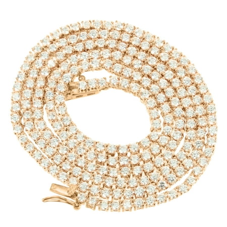 - 1 Row Tennis Necklace 925 Silver Solitaire Simulated Diamond 14k Rose Gold Finish 26