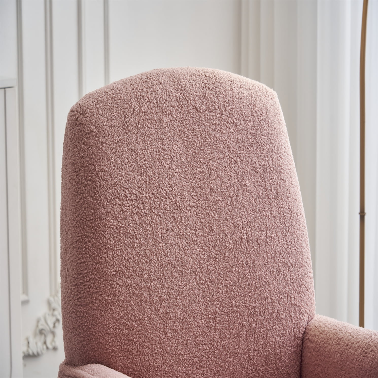 Rocking Chair Nursery, Nursery Rocking Chairs with Adjustable Footrest and Side Pocket, Comfy Rocking Chairs in Teddy Fabric, Reading Arm Glider Chair for Living Room, Bedroom, Offices, Pink