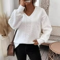 thumbnail image 4 of EchfiProm Womens White Tops Fall V-Neck Pullover Long Sleeve Loose Solid Sweater for Womens, 4 of 9